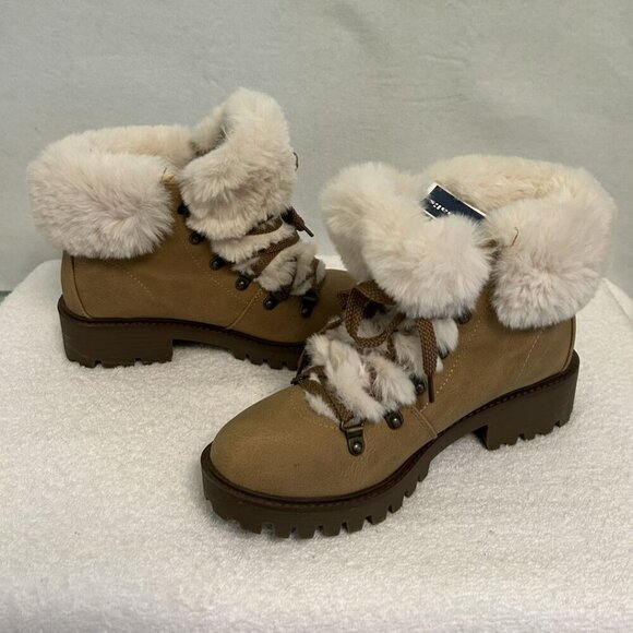 NWT*Unionbay Kacie Soft Faux Fur Suede Lace Up Dark Tan Ankle Boots 2" Heel-7.5 - Picture 5 of 14